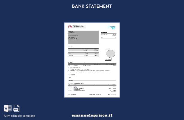 modello di pagine Excel dell'estratto conto della Banca di Cina di Hong Kong (Ho